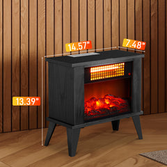 ZOKOP HT1287B 120V 1000W 15in Fireplace Black Wood Free-standing - Quartz Tube - 2nd Gear Temperature Control - With Fake Firewood - Single Color