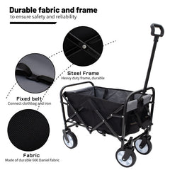 Minimeetall Strap Collapsible Foldable Wagon Cart With Strapping System, Beach Wagon , Utility Cart , Utility Wagon Grocery Cart For Camping Shopping Sports Gardeing Fishing Supports 225lbs