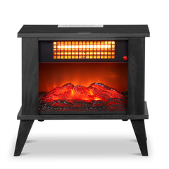 ZOKOP HT1287B 120V 1000W 15in Fireplace Black Wood Free-standing - Quartz Tube - 2nd Gear Temperature Control - With Fake Firewood - Single Color