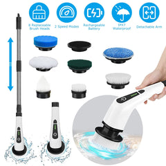1Pc Electric Spin Scrubber Cordless Rechargeable Telescopic Cleaning Brush 8 Replaceable Heads 2 Speed Adjustable Extension Arm Bathroom Tub Tile Floor